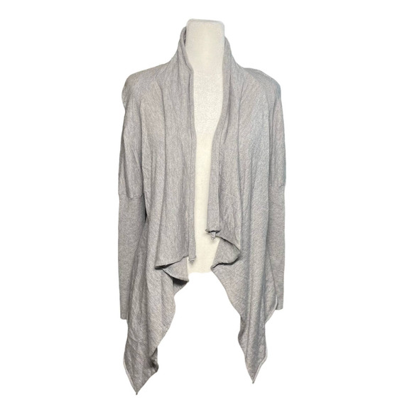 Saks Fifth Avenue Silk Cashmere Open Cascading Cardigan Gray Womens Medium Flowy - Picture 1 of 9